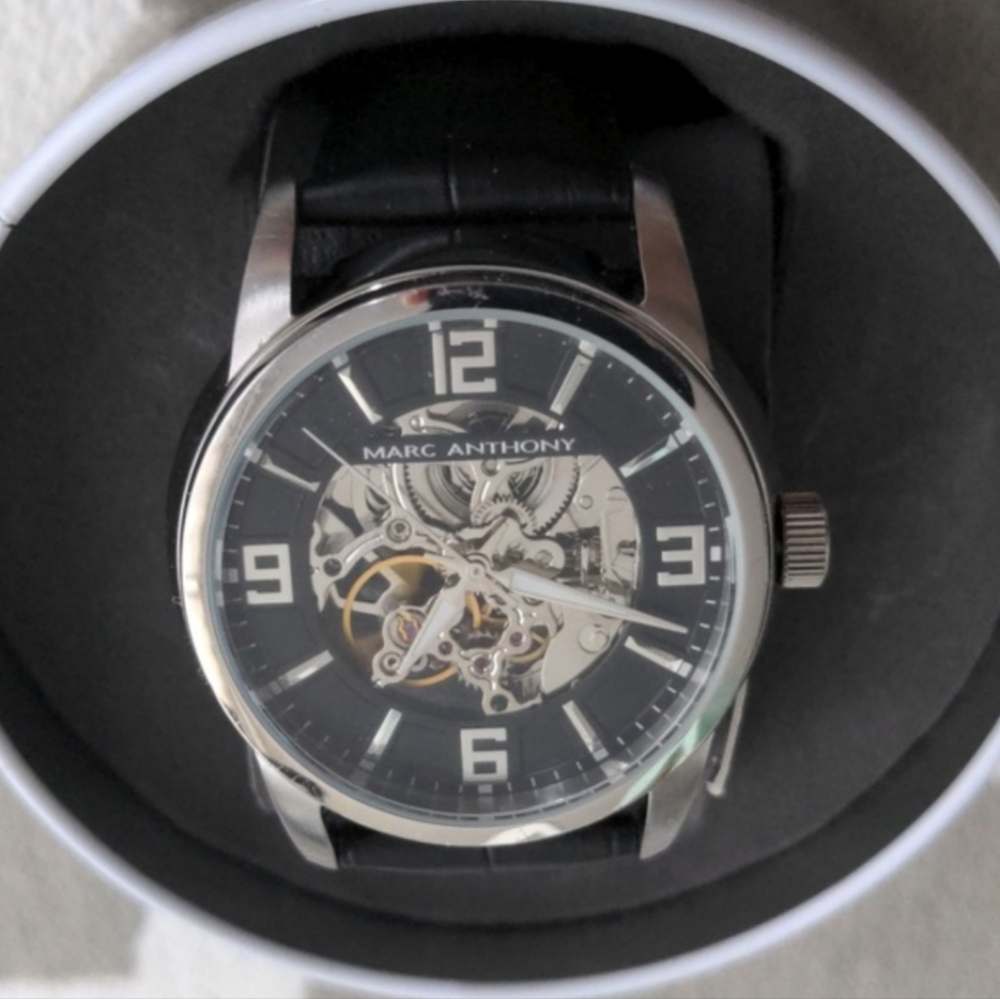 Marc Anthony FMDMA505 Men's Black & Silver Tone Skeleton Automatic Analog Watch